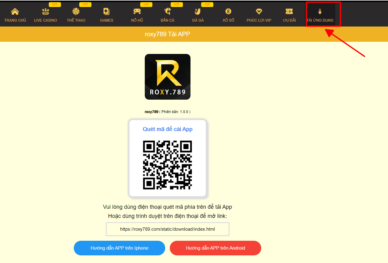 Quét mã tải app ROXY789