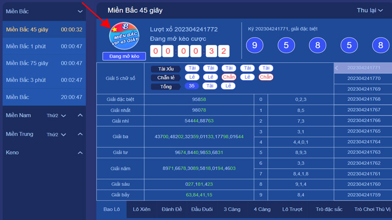 Giao diện Xổ số HDBET88